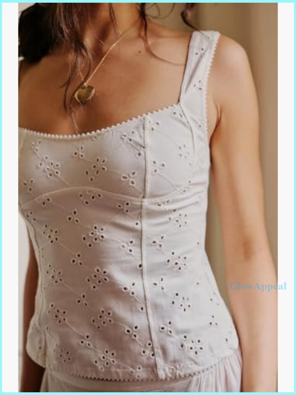 Summer Eyelet Cami Crop Top Sleeveless Scoop Neck Y2K Going Out - Picture 3 of 4